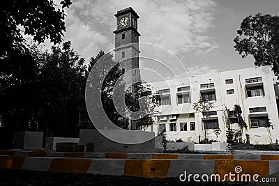 a long view of Library clock tower building in Gulbarga University campus Kalaburagi Editorial Stock Photo