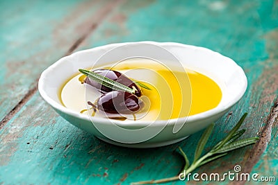 Kalamata olives in a bowl of olive oil Stock Photo