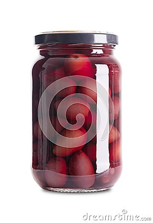 Kalamata olives, pickled large dark purple table olives, in a glass jar Stock Photo