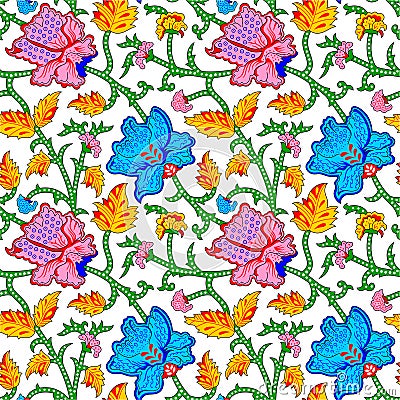 Kalamkari outline flower vector pattern design Vector Illustration