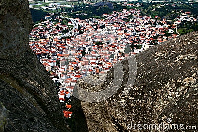 Kalampaka city under rocks, Meteora, Greece Stock Photo