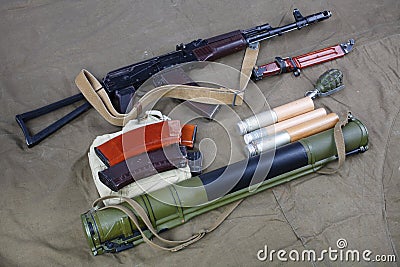 Kalashnikov AK 74 with ammunitions on canvas Stock Photo