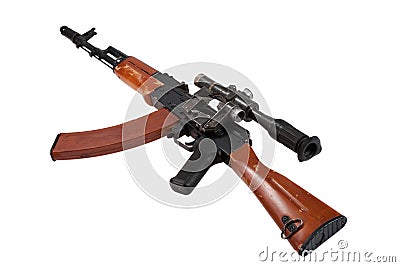 Kalashnikov assault rifle ak74 with sniper scope Stock Photo