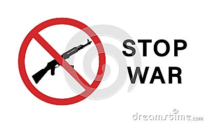 Kalashnikov Assault Rifle Ban Sign. AK47 Prohibition Symbol. Ak 47 Silhouette Danger Red Stop Sign. No Military Weapon Vector Illustration