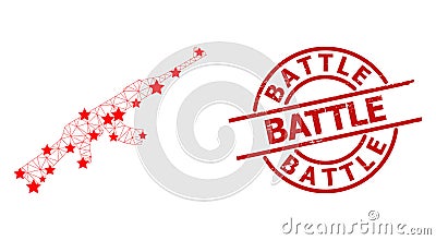 Battle Grunge Rubber Stamp and Kalashnikov Gun Mesh Star Mosaic Vector Illustration