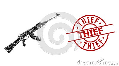 Kalashnikov Gun Star Mosaic and Thief Scratched Seal Vector Illustration