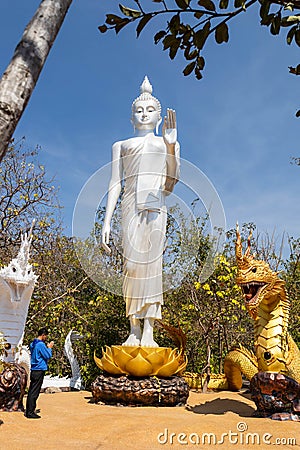 Kalasin, Thailand, February 1, 2023. Buddhists worship Buddha images at Wat Phu Dan Hai. Kuchinarai District, Kalasin Province, Editorial Stock Photo