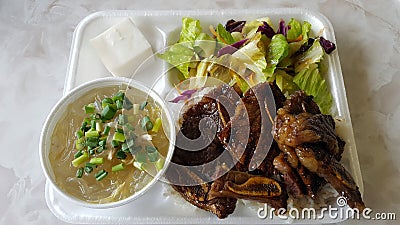 Kalbi Combo with Chicken Long Rice Plate Stock Photo