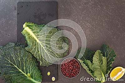 Kale and Adzuki Bean Salad, Preparing Food Stock Photo