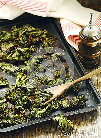 Kale chips with sea salt Stock Photo