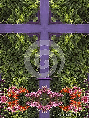 Kaleidoscope cross: purple trim Stock Photo