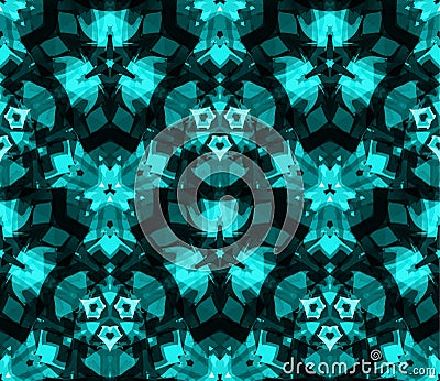 Kaleidoscope seamless pattern, background, consisting of abstract shapes in teal Vector Illustration