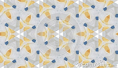 Kaleidoscope Watercolor. Blue Bohemian Artwork Stock Photo