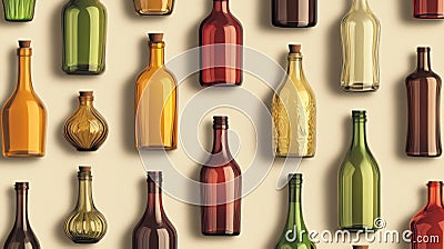 A kaleidoscopic array of glass bottles in various shapes and sizes. Stock Photo