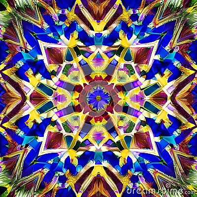 Kaleidoscopic Kingdom: An image of a geometric pattern created with a kaleidoscope of shapes and colors, in an intricate and mes Stock Photo