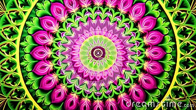 magenta and lime green kaleidoscopic mandala abstract Stock Photo