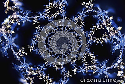 Kaleidoscopic Microphoto of Snow Crystals Stock Photo