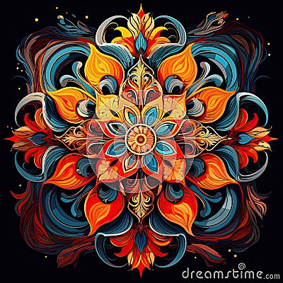 Kaleidoscopic patterns merging organic shapes with vivid, contrasting colors Stock Photo