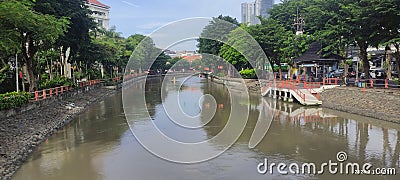 Kalimas River which divides the city of Surabaya Editorial Stock Photo