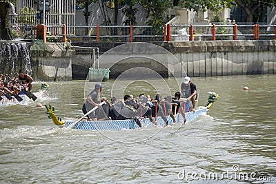 Dragon Boat Festival in Kalimas river, Surabaya on August 14, 2022 Editorial Stock Photo