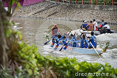 Dragon Boat Festival in Kalimas river, Surabaya on August 14, 2022 Editorial Stock Photo