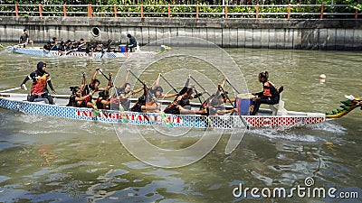 Dragon Boat Festival in Kalimas river, Surabaya on August 14, 2022 Editorial Stock Photo