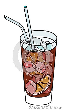 Kalimotxo or calimocho cocktail in highball glass. Red wine and cola based Spanish Basque drink served on the rocks Vector Illustration