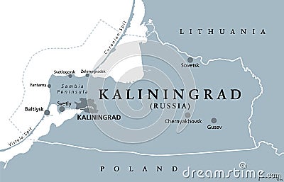 Kaliningrad Region, Kaliningrad Oblast, gray political map Vector Illustration