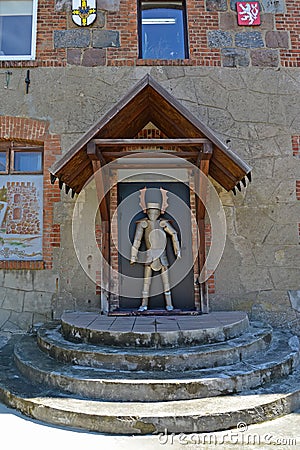 KALININGRAD REGION, RUSSIA. Porch and door to the museum and exhibition complex `Amber Castle`. Village Yantarny Editorial Stock Photo