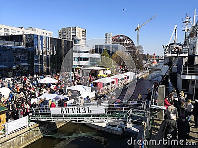 Kaliningrad, Russia - April 13, 2019: People at the territory of marine museum celebrate holiday of herring day Editorial Stock Photo