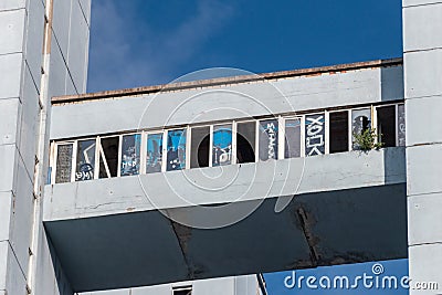 Skyway of House of Soviets building. The unfinished shell of the building. The House of Soviets was left in this state for over 20 Editorial Stock Photo