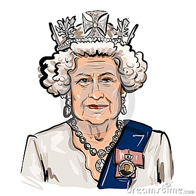 Queen of UK Elizabeth II. Sketch Portrait Drawing Illustration Editorial Stock Photo