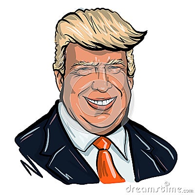 Sketch illustration of Donald Trump portrait, president of the USA Cartoon Illustration