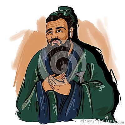 Kaliningrad, Russia 8 June 2021. Confucius sketch illustration portrait Cartoon Illustration