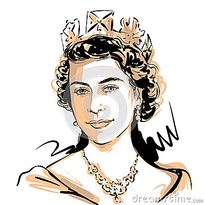 Kaliningrad RUSSIA - June 7 2021 Queen Elizabeth II. Sketch Portrait Drawing Illustration Editorial Stock Photo