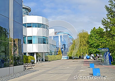 KALININGRAD, RUSSIA. A view of the main building of the World Ocean Museum and the Planet Ocean building under construction Editorial Stock Photo