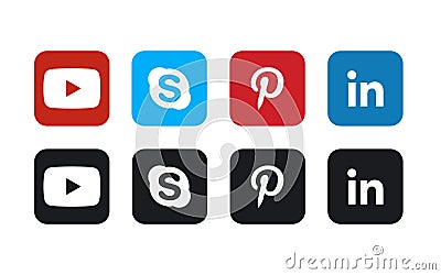 Youtube, Skype, Pinterest and Linkedin logos Vector Illustration