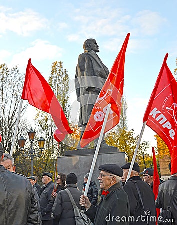 KALININGRAD, RUSSIA. A meeting of the Communist Party, dedicated to the 100th anniversary of the Great October socialist Revoluti Editorial Stock Photo
