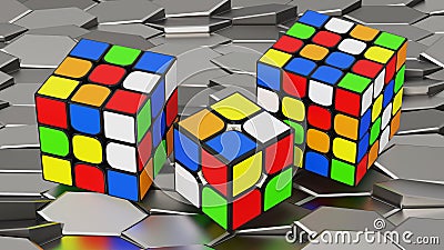 Three Rubiks cubes Editorial Stock Photo