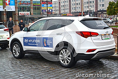 KALININGRAD, RUSSIA. The car of Hyundai with symbolics of the FIFA World Cup of FIFA 2018 in Russia Editorial Stock Photo