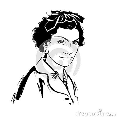 Kaliningrad, Russia 8 October 2020 , Gabrielle Chanel Coco sketch portrait illustration Cartoon Illustration