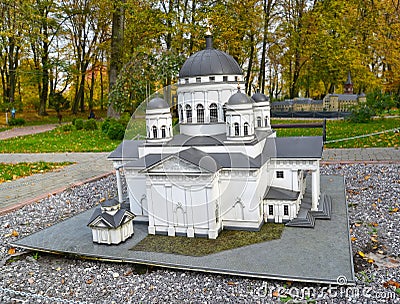 KALININGRAD, RUSSIA. Spassky Old Fair Cathedral in Nizhny Novgorod. South Park layout. History in Architecture Miniature Park Editorial Stock Photo