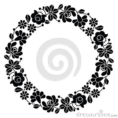 Kalocsai black embroidery in circle - Hungarian floral folk pattern Stock Photo
