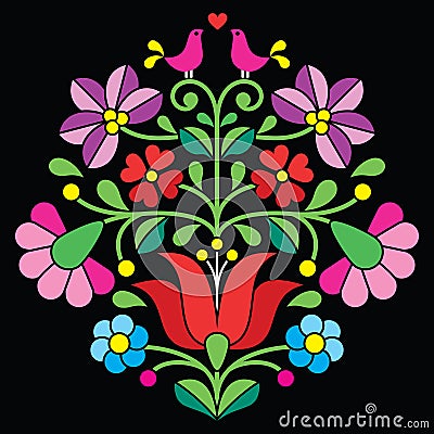 Kalocsai embroidery - Hungarian floral folk pattern on black Stock Photo