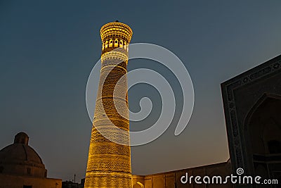 Kalon or Kalyan Minaret in Po-i-Kalyan mosque complex in Bukhara, Uzbekistan Editorial Stock Photo