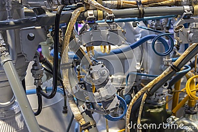 Tubes, valves, and spacecraft engine control systems in the Tsiolkovsky Museum Editorial Stock Photo