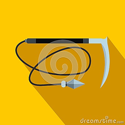 Kama weapon with rope flat icon Vector Illustration