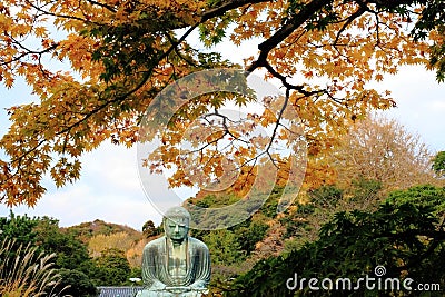 Kamakura Daibutsu in Autumn Stock Photo