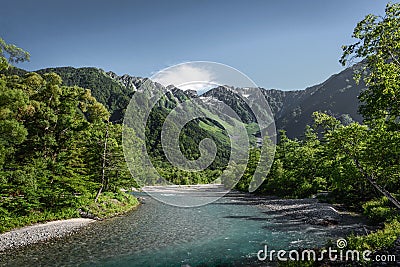 Kamikochi national park with Mount Hotaka background Stock Photo