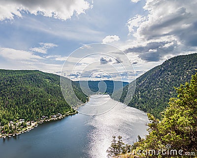 KAMLOOPS, CANADA - JULY 08, 2020: Paul Lake Summer time with green mountains and white clouds british columbia canada Editorial Stock Photo